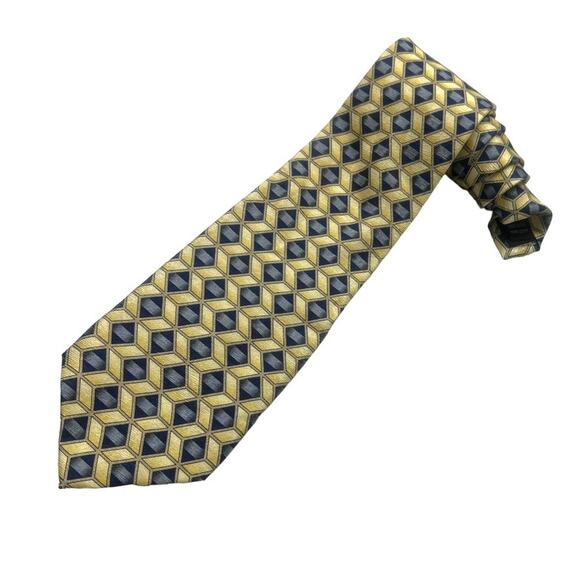 Zianetti Neck Tie Italian Silk Blue Yellow Diamond Print Suit Accessories Formal - Picture 9 of 9